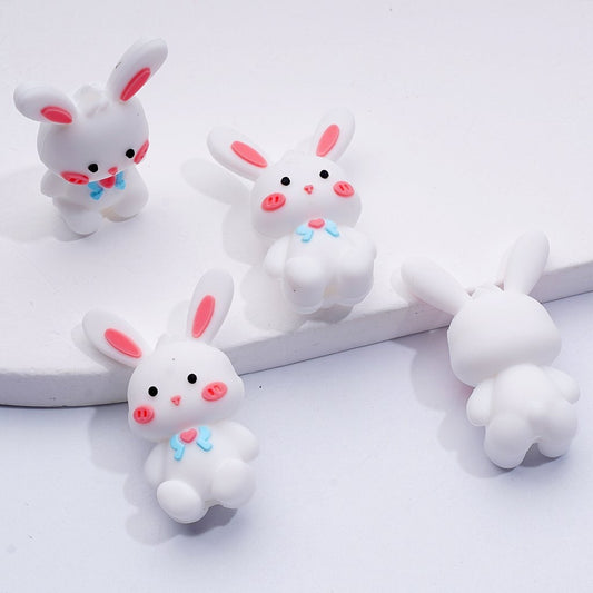 3D Little Cute White Bunny Rabbit Silicone Focal Beads
