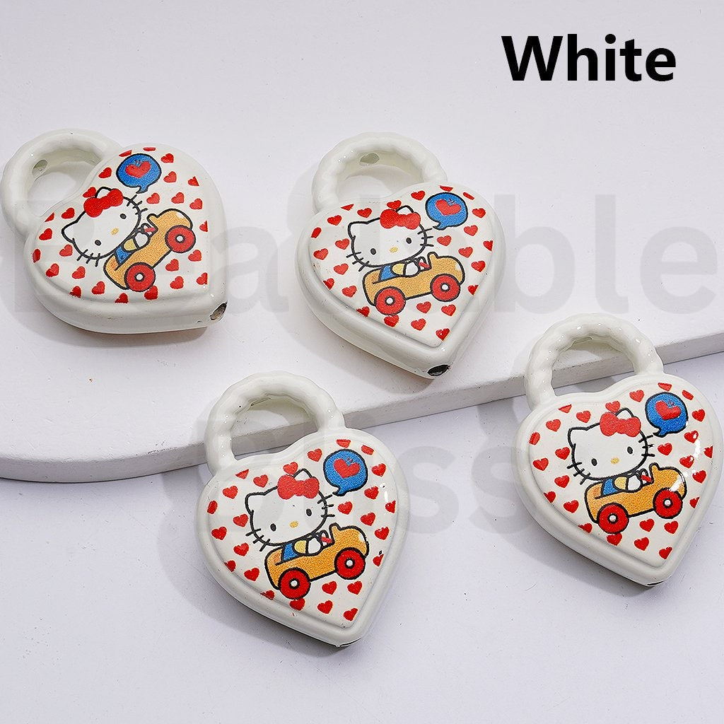 Cute Hell Kitt Topic Heart Shape Hand Bag Acrylic Beads, 39*30MM