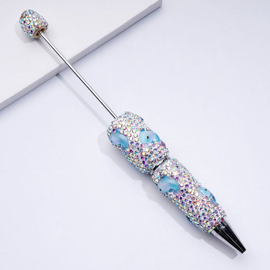 Beadable Clay Pens with Cute Blue Dolphin Mini AB Rhinestones Covered the Entire Pen