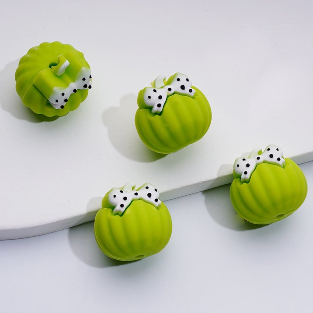 3D Mini Cute Pumpkin with Bows Halloween Silicone Focal Beads