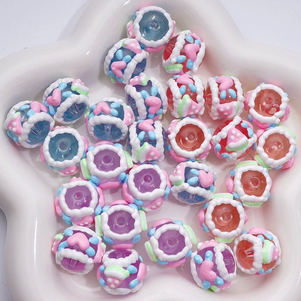 Cute Watermelon Hearts Clear Colorful Round Acrylic Beads, 16MM, Random Mix