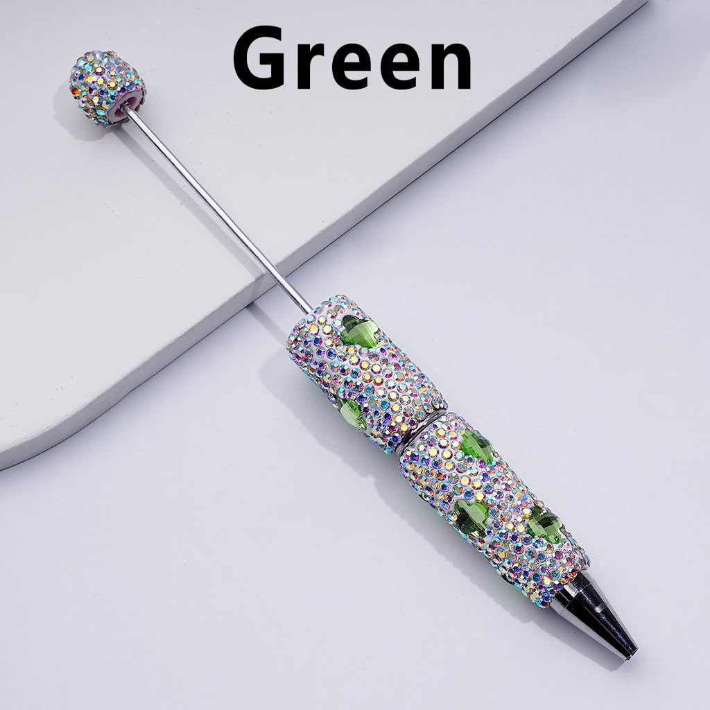 Beadable Clay Pens with Cute Shiny Four-Leaf Clover AB Rhinestones Covered the Entire Pen