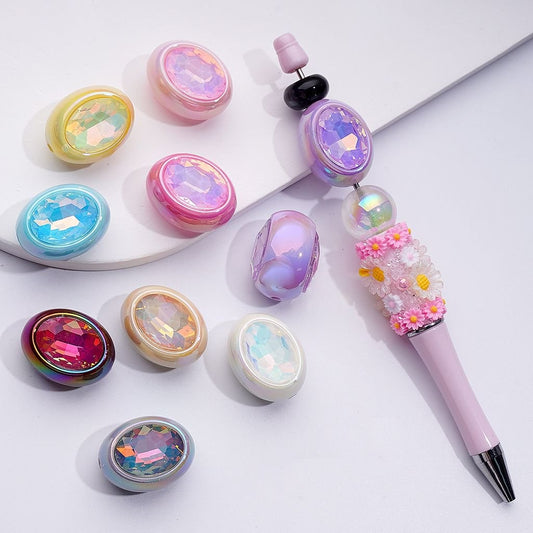 UV Coating Oval Shape Acrylic Beads Shiny K9 Rhinestones Inside, Around 26*20MM