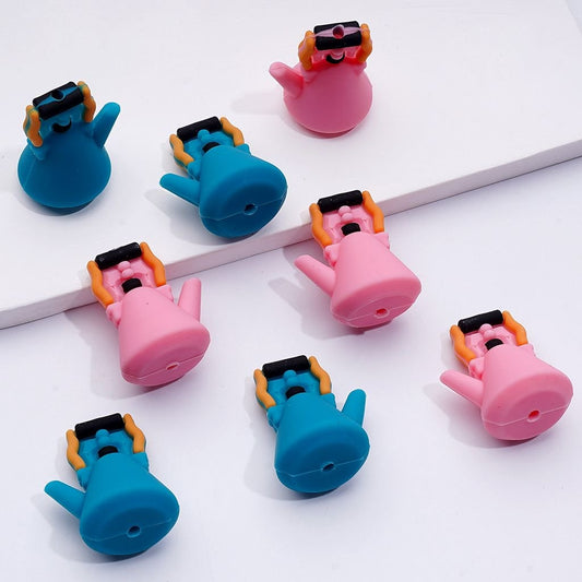 3D Cute Blue Pink Teapot Coffee Pot Silicone Focal Beads