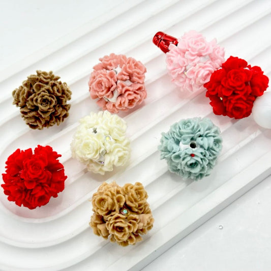ミニかわいいカラフルな植毛花ABラインストーンホワイトラウンドクレイビーズ、約25MM