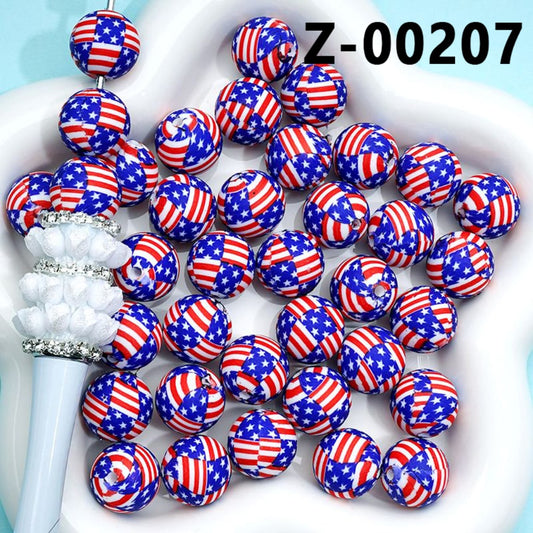 USA America National Flag Printed Silicone Beads 15MM, Number Z-00207