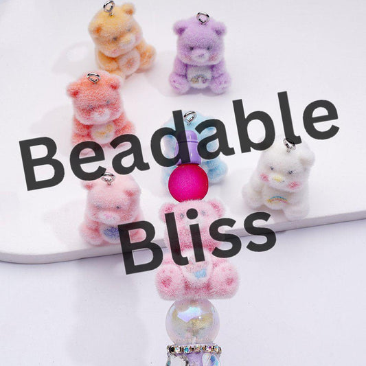 Cute Flocked Fluffy Care Bea Acrylic Beads, Around 18*28MM, Random Mix