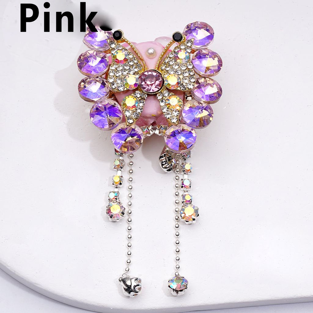 Bling Bling Fancy Gold Alloy Butterfly with Shiny Rhinestones Chains Cute Butterflies Hearts Clay Beads, Around 34*34MM
