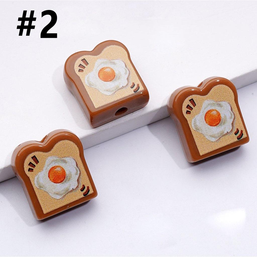 Mini Cute Vivid Hand Painted Toast Bread Acrylic Beads, Around 19*18MM