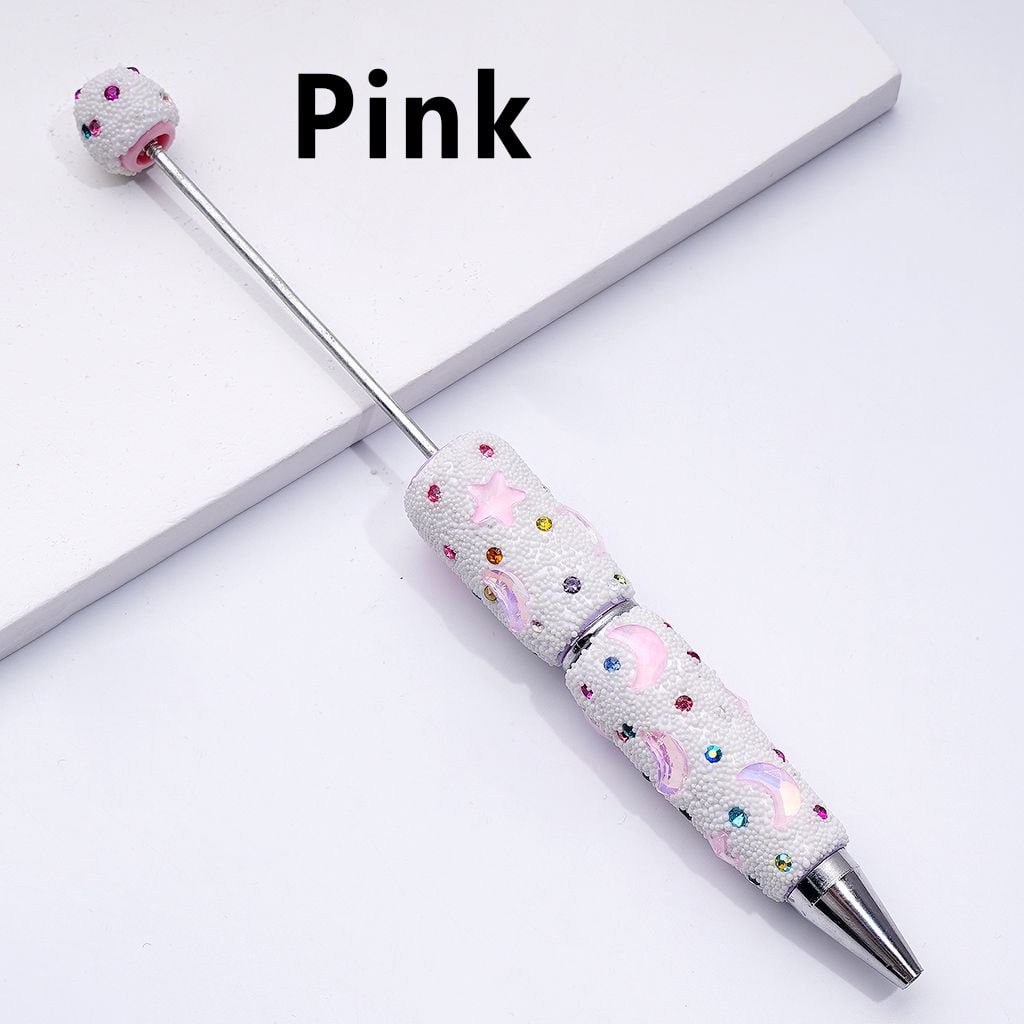 Beadable Clay Pens with Cute Stars Crescent Moon Colorful Shiny Rhinestones Mini White Snow Balls
