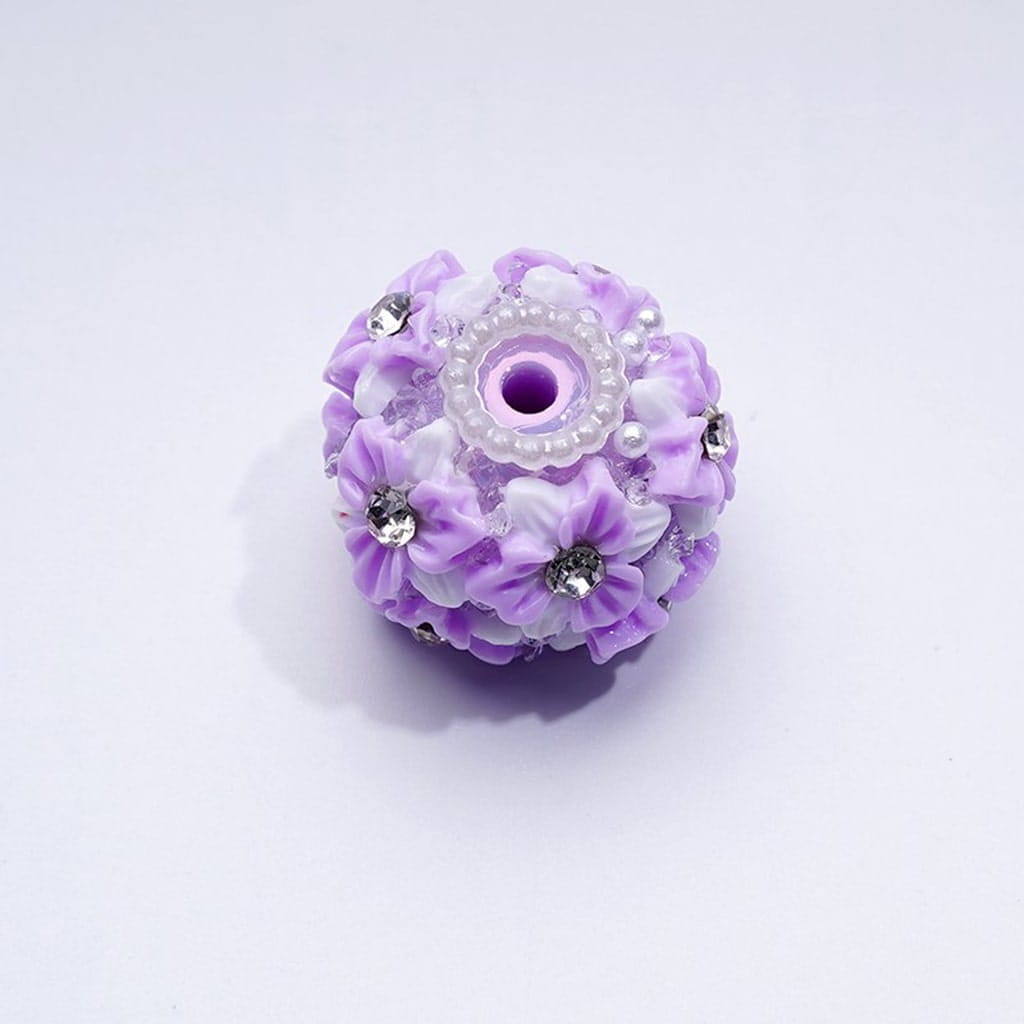 Multi-Color Cute Flowers Clear Rhinestone Inside White Pearls Ring Clear Sugars Round Clay Beads, 22MM