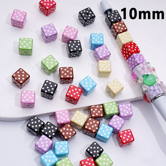 Mini Cute Cube Square Acrylic Beads with White Dots Acrylic Beads, 10MM
