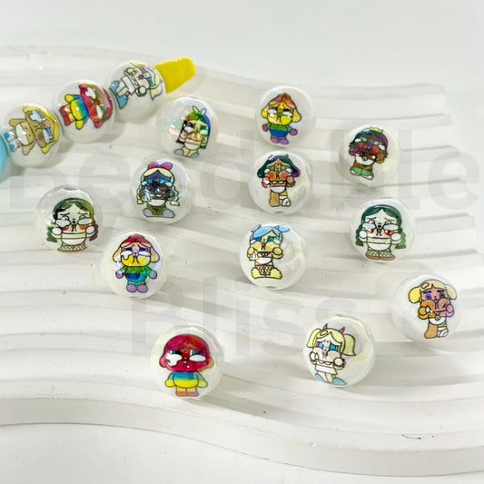 UV仕上げ かわいい漫画キャラクター ホワイト ラウンド アクリルビーズ 16mm