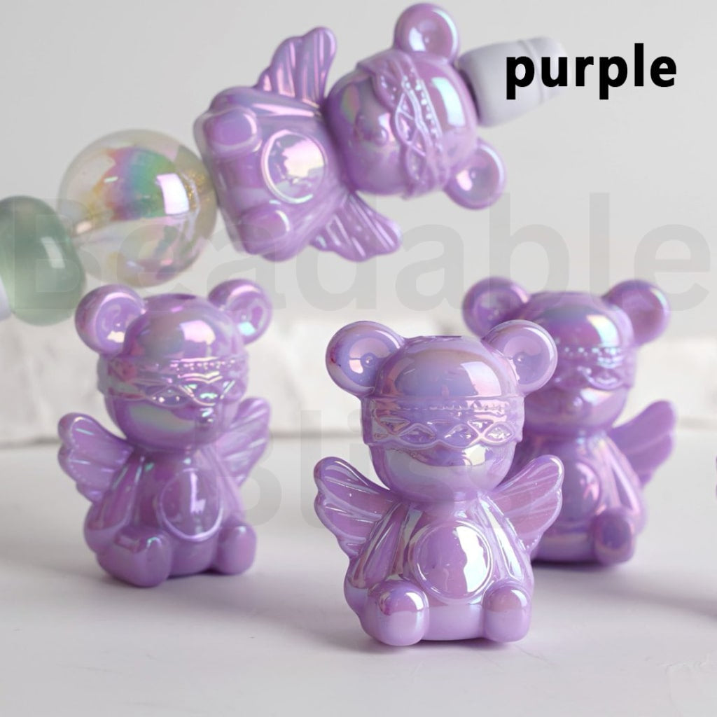 UV Coating Shiny Colorful Angel Bear Acrylic Beads, Around 30*24MM
