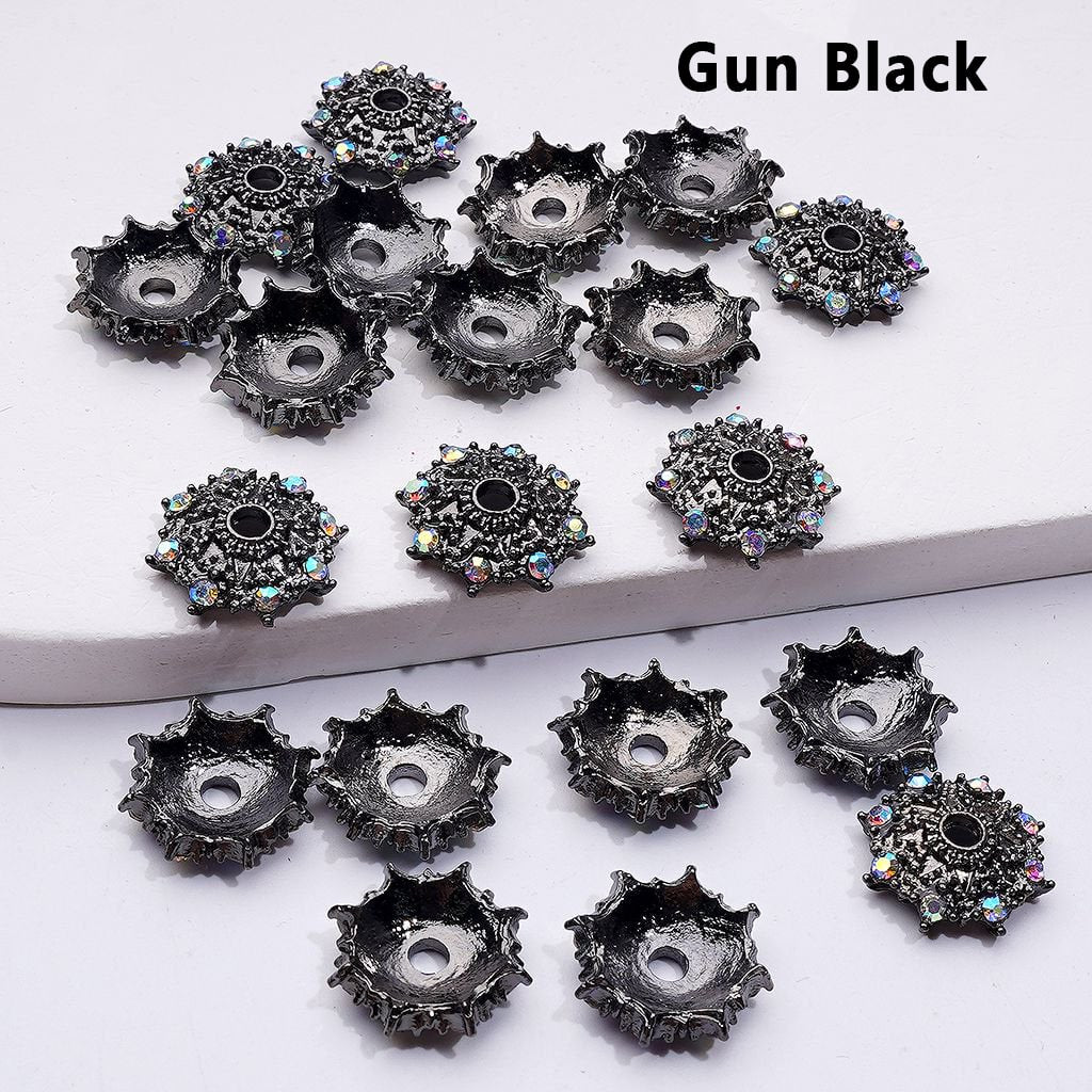 Gold Silver Gun Black Alloy Snowflakes Shape Spacer with AB Rhinestones, 14MM