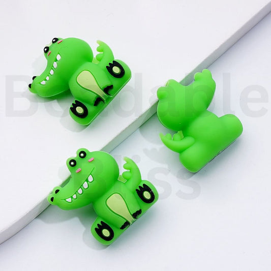 3D Cute Green Crocodile Alligator Silicone Focal Beads