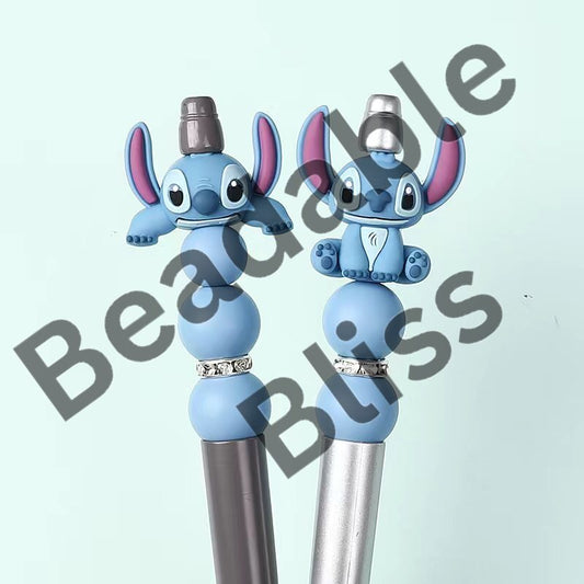 Silicone Focal Beads 3D Cute Blue Monster in Lying on Front and Sitting Down Gesture