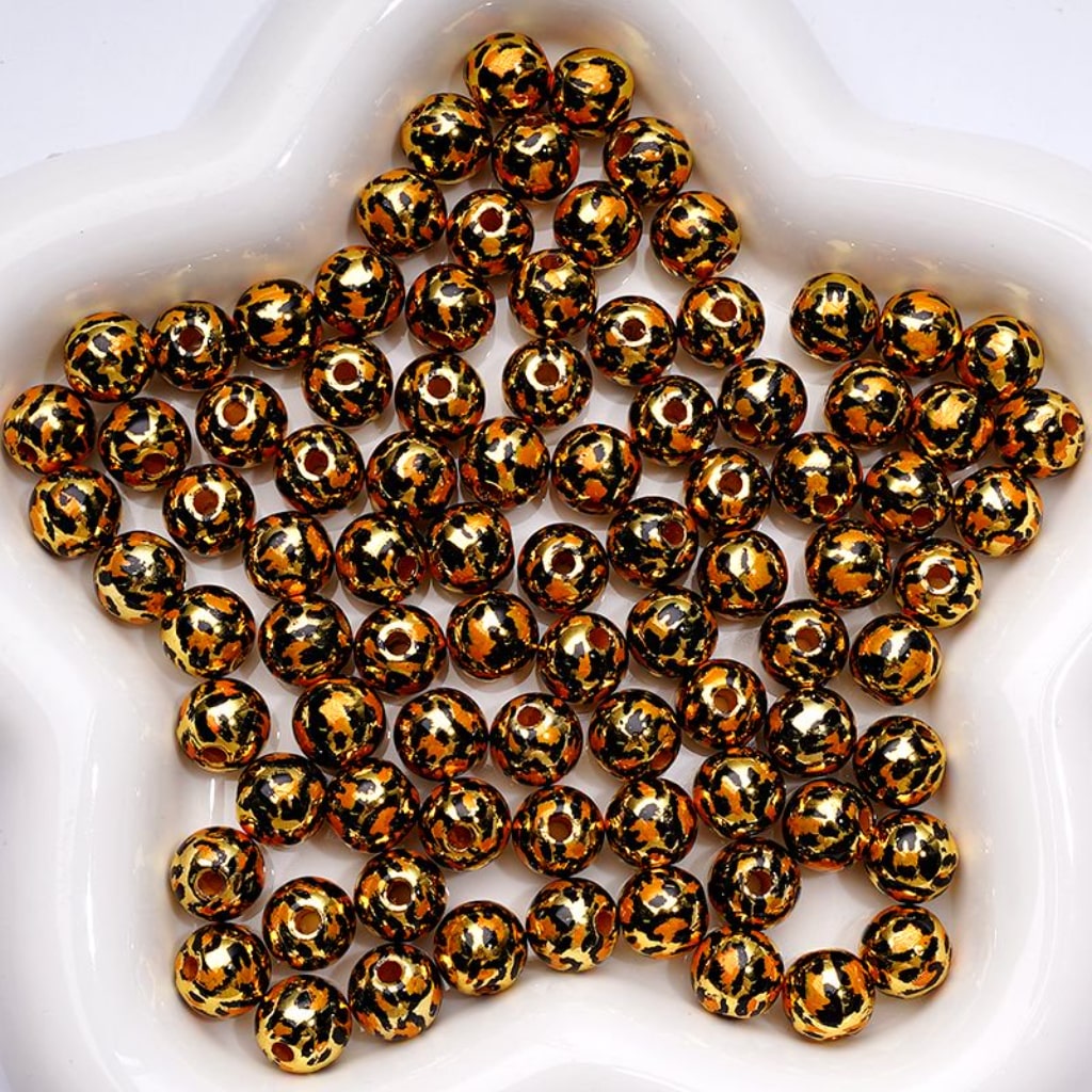 Shiny Glossy Jaguar Prints Silver KC Gold Gold Round Acrylic Beads, 10MM