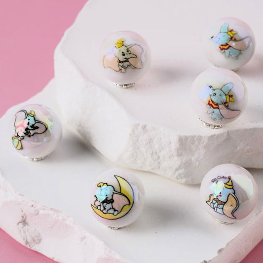 UV Finish Cute Little Elephant Dumb White Round Acrylic Beads, 16MM, Random Mix