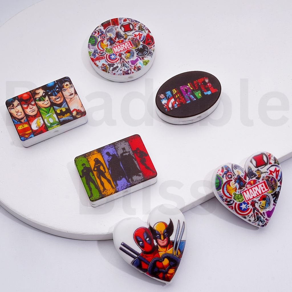 Marve Series Super Heroes Silicone Focal Beads, Random Mix