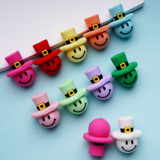 3D Cute Smile Face Magician Silicone Focal Beads, Random Mix