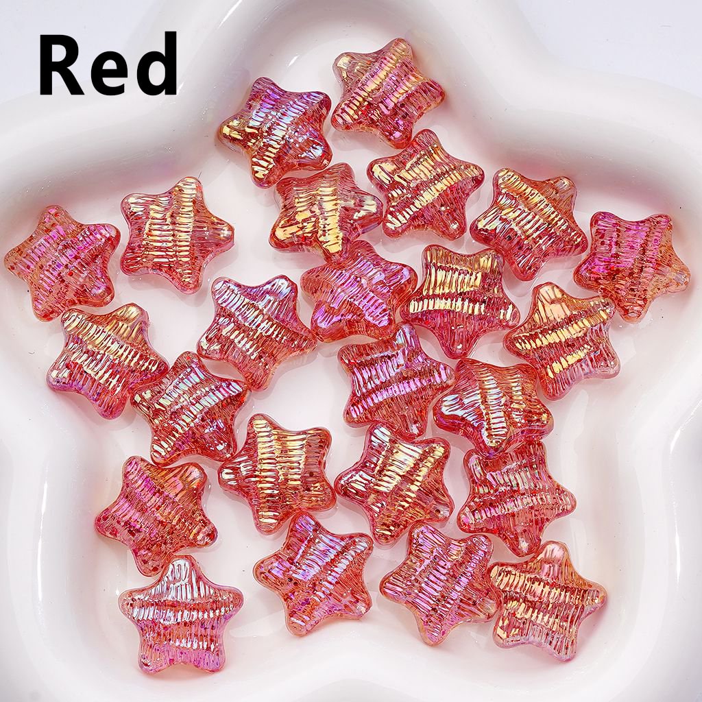 UV Coating Shiny Multi-Color Concave Stripes Five-Pointed Star Acrylic Beads, Around 19MM