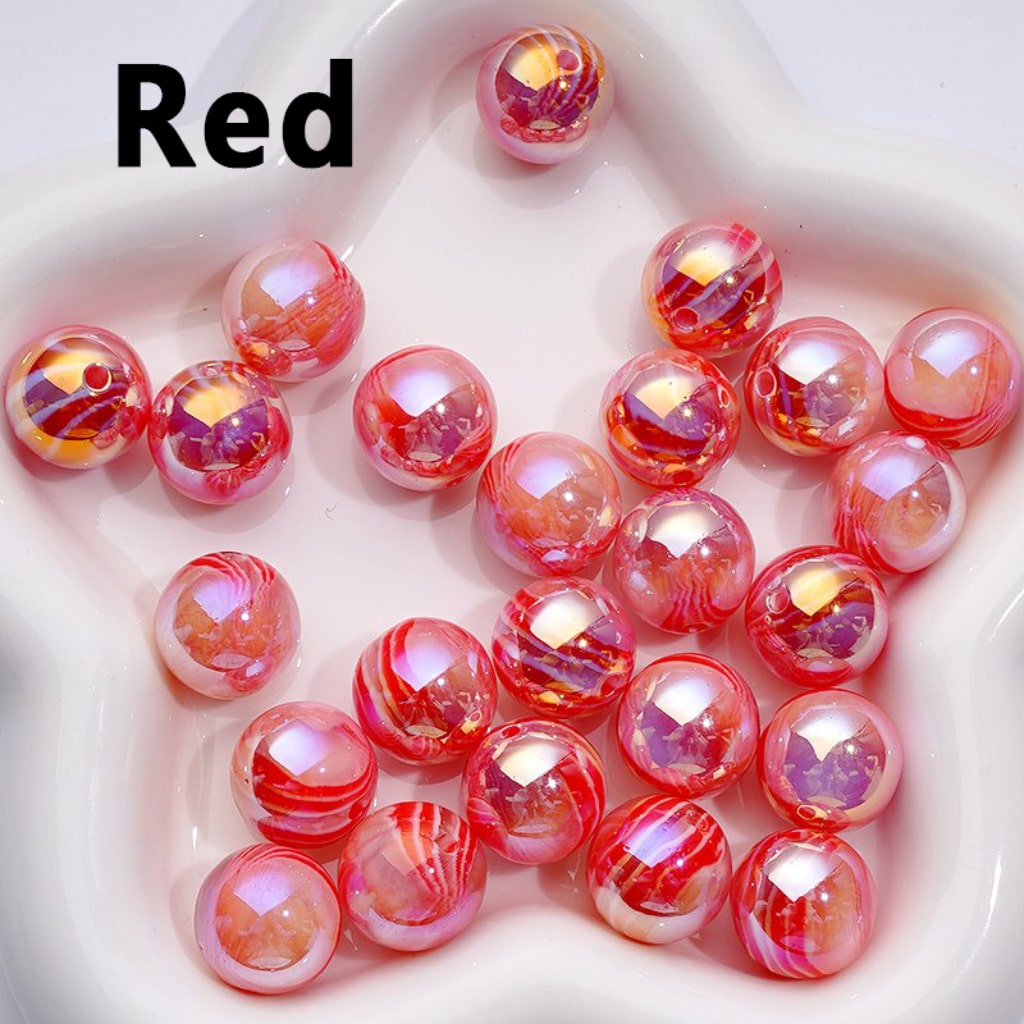 UV Coating Shiny Colorful Art Stripes Round Acrylic Beads, 16MM