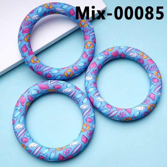 Sea Ocean Series Prints Silicone Ring Frame Bead Circle Round Soft Car Hanger Charm Loop 65mm