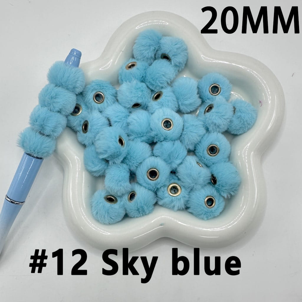 Pom Pom Fluffy Hard Beads and in Solid Colors, 20MM