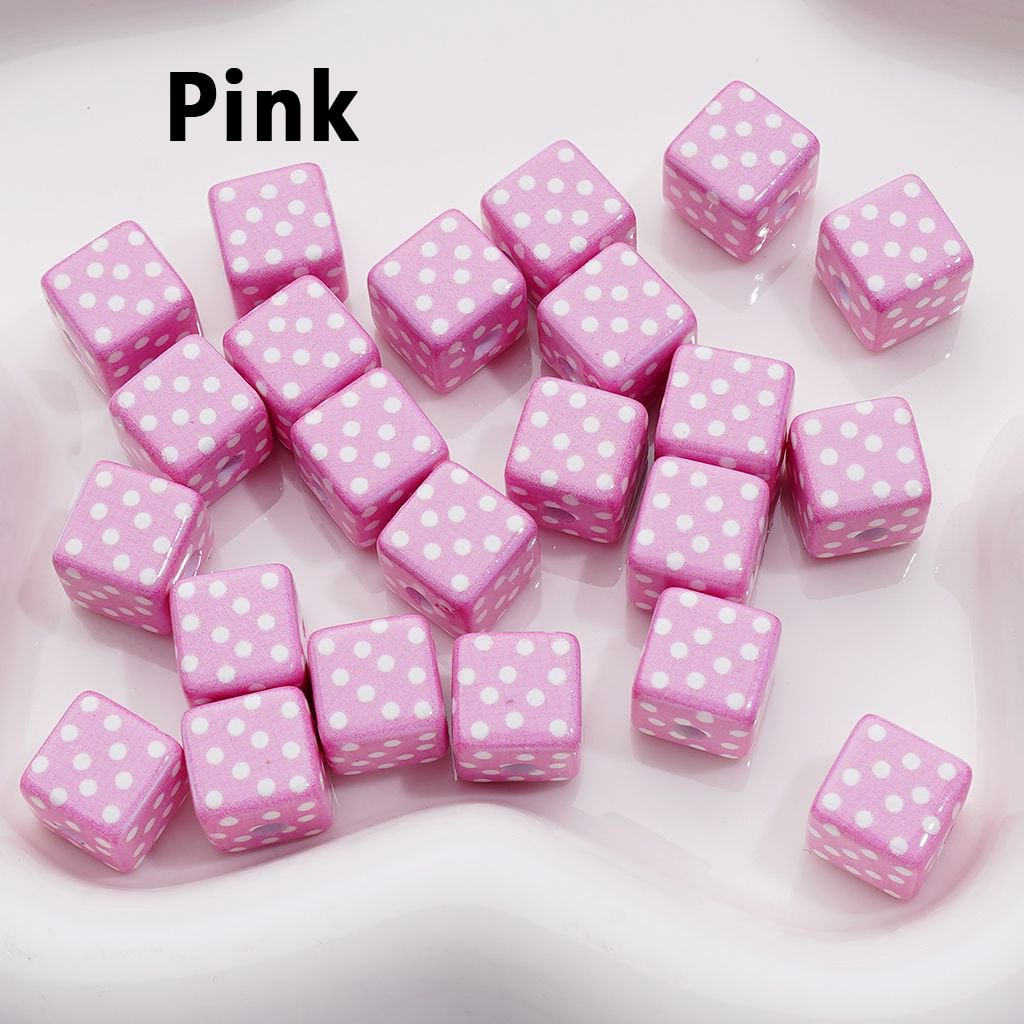 Mini Cute Cube Square Acrylic Beads with White Dots Acrylic Beads, 10MM