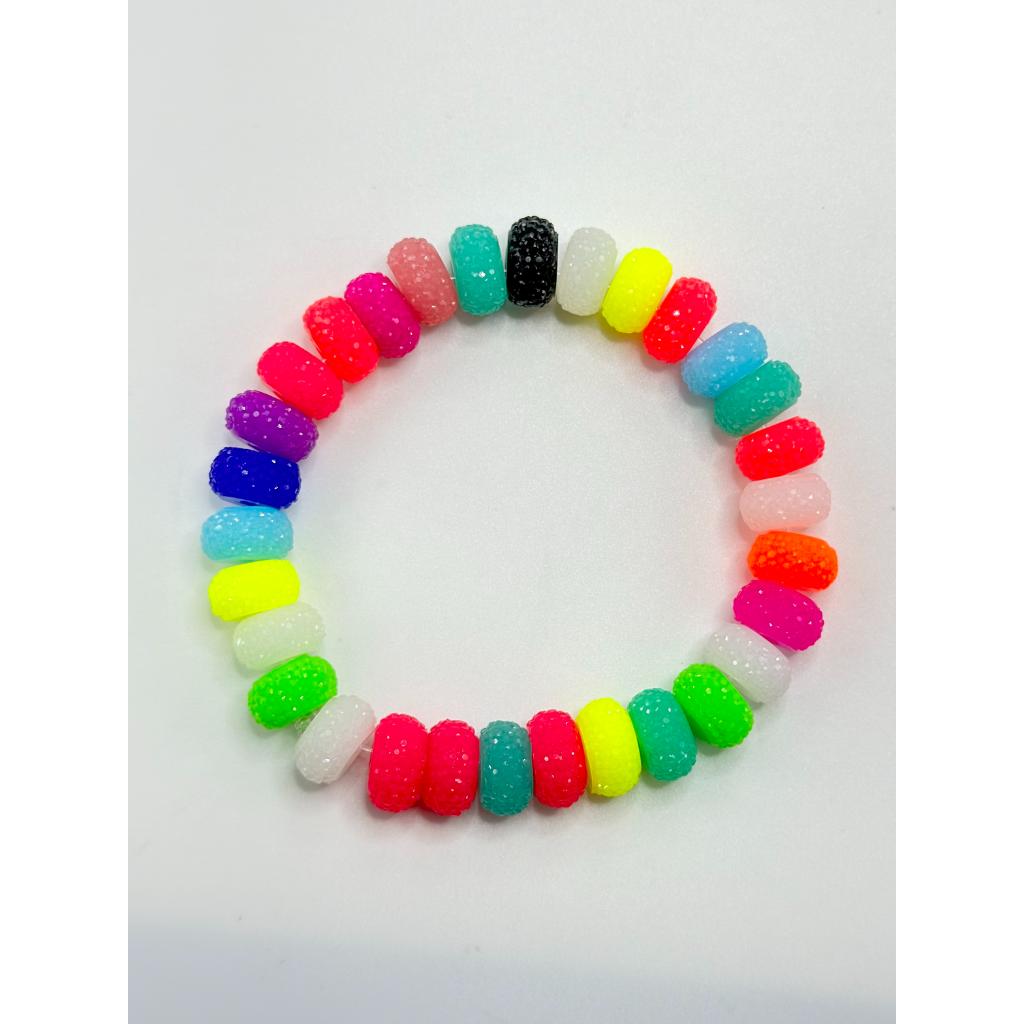 Colorful Wheel Acrylic Beads with Sugar Spacer Texture on Side, 12mm