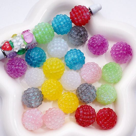 Multi-Color Glitter Shiny Waxberry Resin Acrylic Beads, Around 18MM