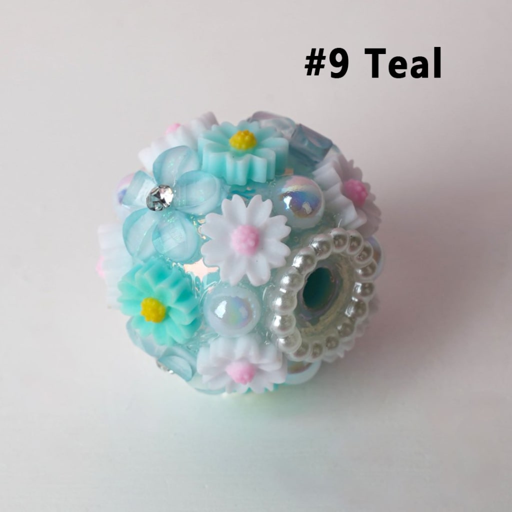 Mini Cute Flowers White Pearls Loop Clear Rhinestones Round Acrylic Beads, Around 20MM