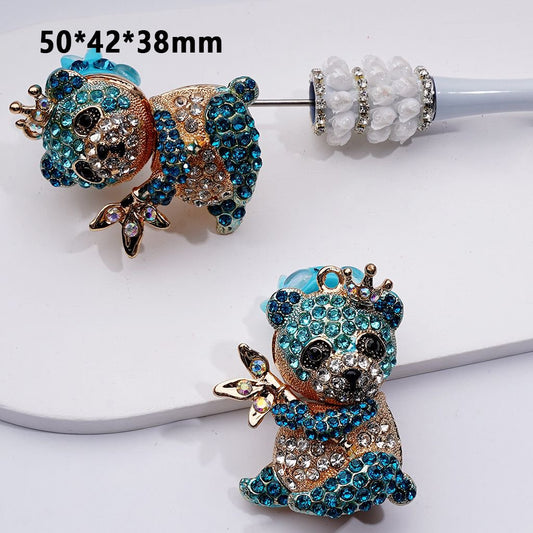 Bling Bling Fancy Gold Alloy Panda with Shiny Rhinestones Cute Hearts Flowers Butterflies Round Clay Beads, Around 50*42*38MM