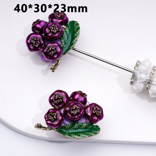 Cute Fancy Gold Alloy Purple Grapes with  Shiny Rhinestones Cute Hearts Flowers White Pearls Round Clay Beads, Around 40*30*23MM