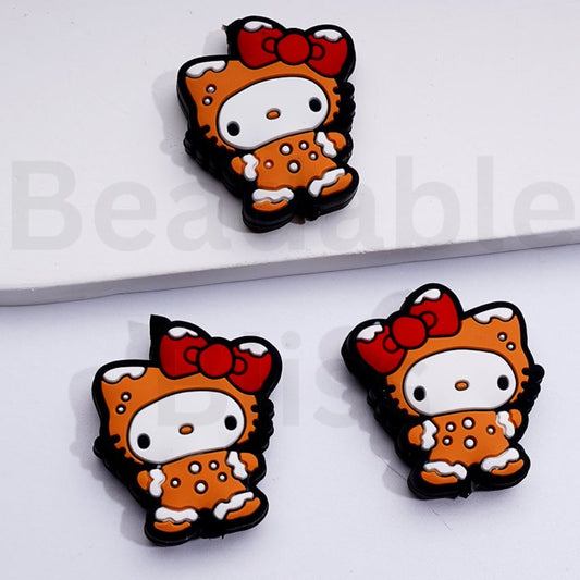 Cute HK Kitten in Gingerbread Costume Christmas Silicone Focal Beads