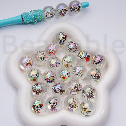 Large UV Coating Cute L-B-B Monster Clear Round Acrylic Beads, 20MM, Random Mix