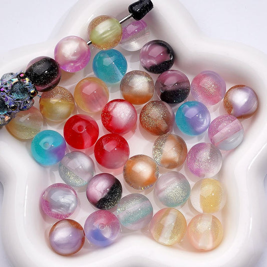 Bling Bling Double Color Cat Eye Style Shiny Gold Glitter Round Acrylic Beads, 16MM