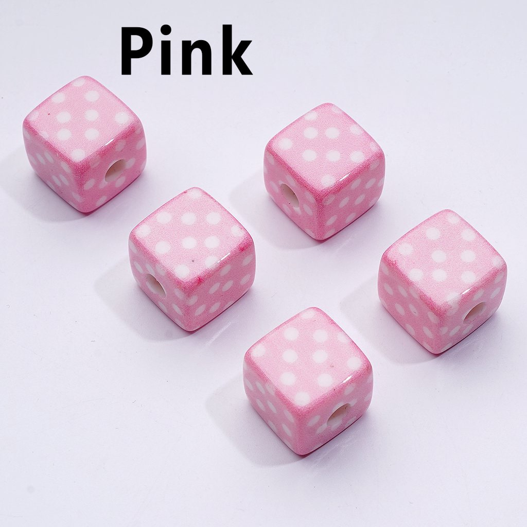 Multi-Color Cube Square Shape Acrylic Beads with Mini Round Dots, Around 14MM
