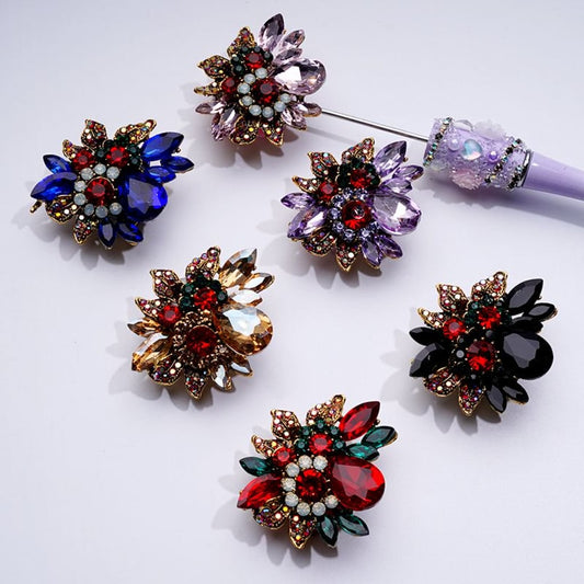 Delicate Fancy Gold Alloy Flower with Colorful Shiny Rhinestones White Pearls Cute Butterflies Hearts Stars Clay Beads, Around 48*41MM