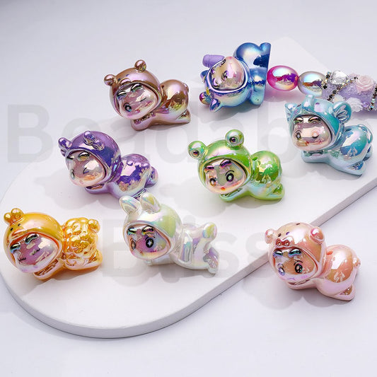 UV Coating Cute Crayo Shin-Cha in Animal Costume Acrylic Beads, 42*31*27MM, Random Mix