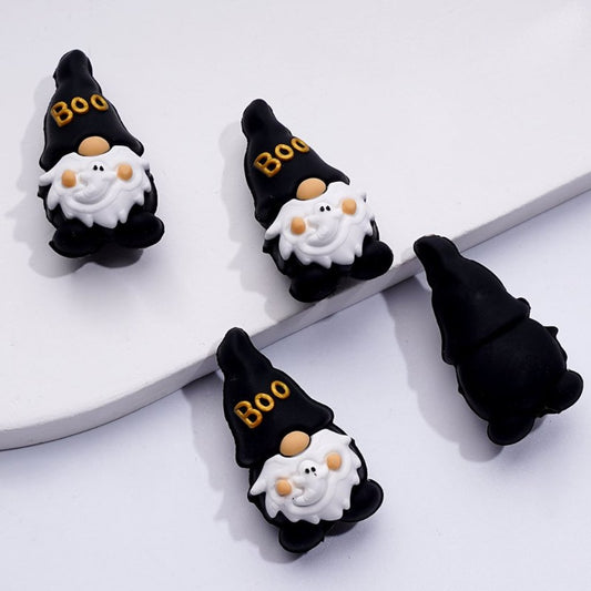 3D Cute Gnome Holds a White Ghost Boo Halloween Silicone Focal Beads