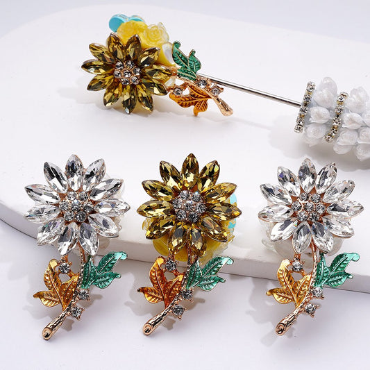 Bling Bling Fancy Gold Alloy Sun Flower with Shiny Rhinestones Cute Hearts Butterflies Flowers Clay Beads, Around 50*27MM