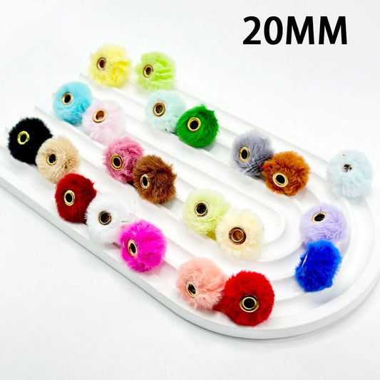 Pom Pom Fluffy Hard Beads and in Solid Colors, 20MM