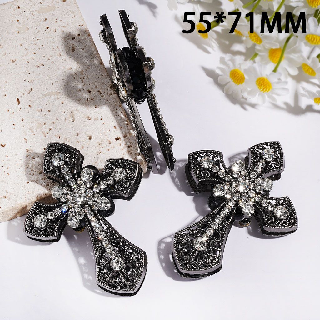 Clay Beads with Alloy Cross, with Floral Scrolls & Clear Rhinestones, 55*71MM, Multi-Color