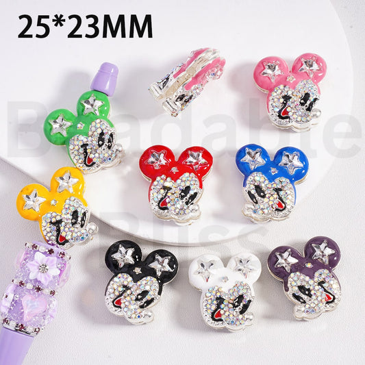 Silver Metal Beads Cute Fantasy Icons Fancy Alloy Boy Mouse Heads Star Multi-Color AB Rhinestones, 25*23MM