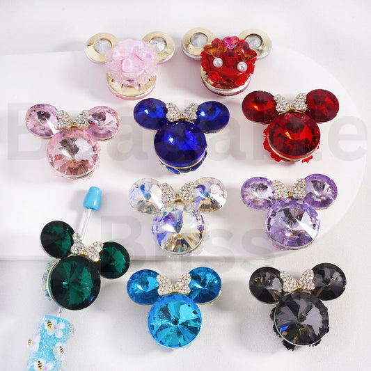 Fancy Gold Alloy Girl and Boy Mouse Head with Mini Bow AB Rhinestones Cute Flowers Butterflies Hearts Large Shiny Cone Shape Rhinestones Clay Beads