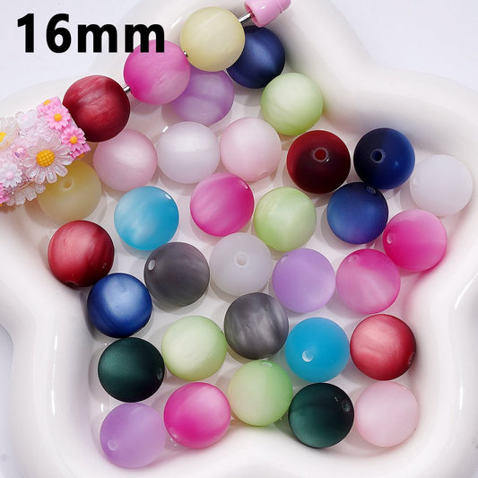 Frosted Matte Multi-Color Cat Eye Style Round Acrylic Beads, 16MM