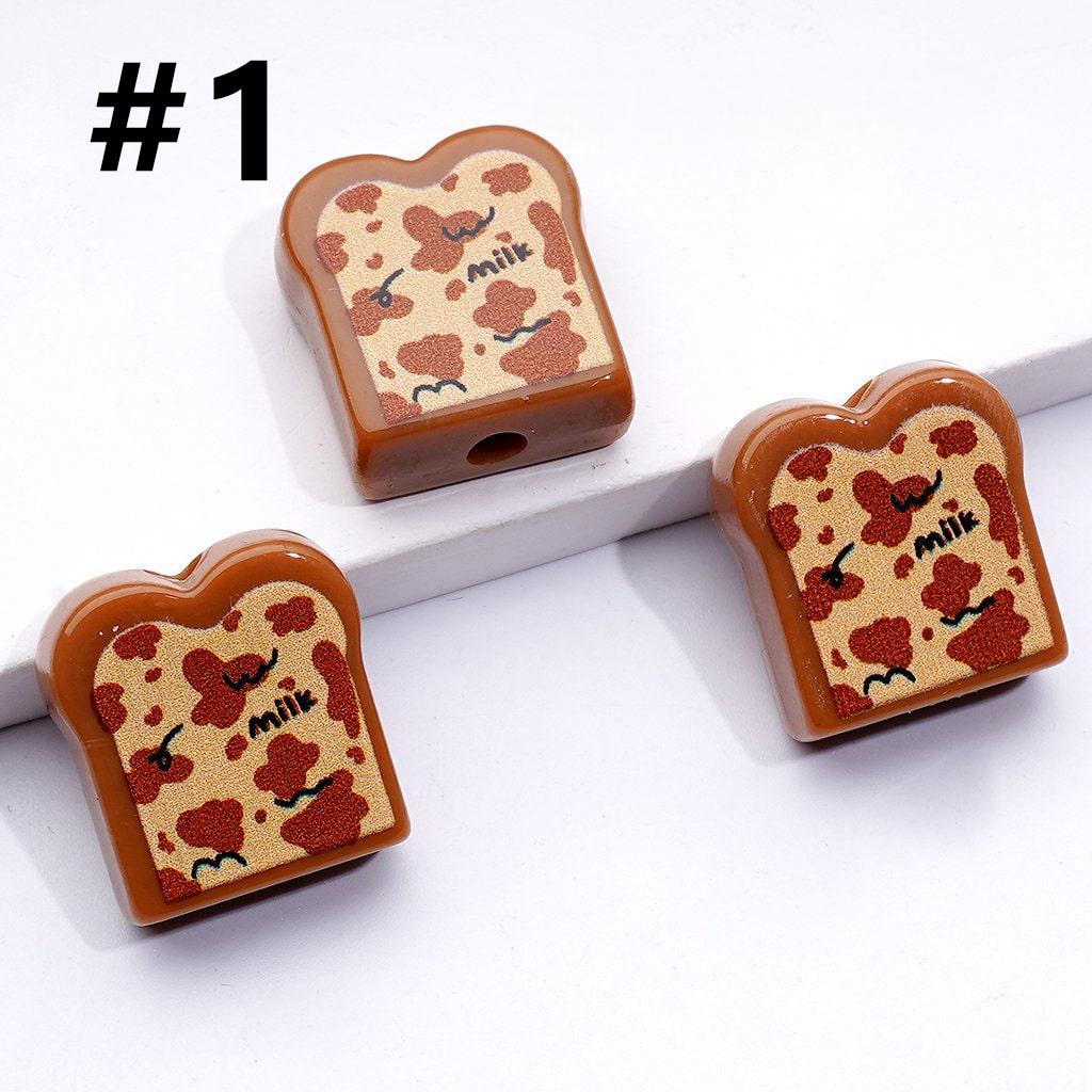 Mini Cute Vivid Hand Painted Toast Bread Acrylic Beads, Around 19*18MM