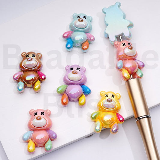 UV Coating Cute Colorful Bear Acrylic Beads, Around 24*32MM, Random Mix